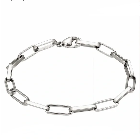Chain Link Stainless Steel Paper Clip Bracelet New - Picture 2 of 3